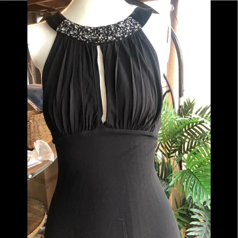 BCBGmaxazria Black halter dress velvet neck with sequins slit open in front